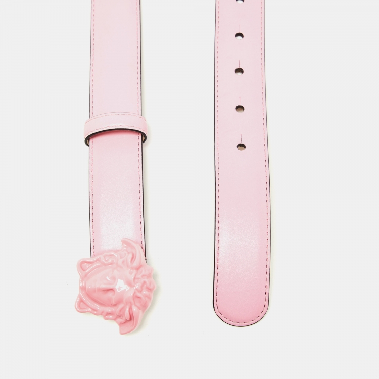 Pre Owned Versace Pink Leather Medusa Head Buckle Belt 85CM