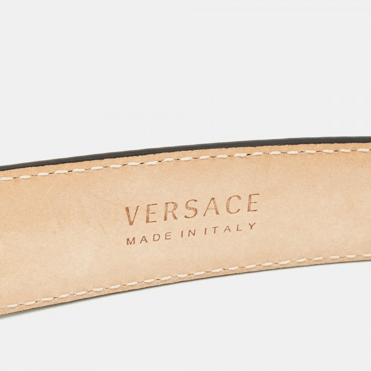 Pre Owned Versace Pink Leather Medusa Head Buckle Belt 85CM