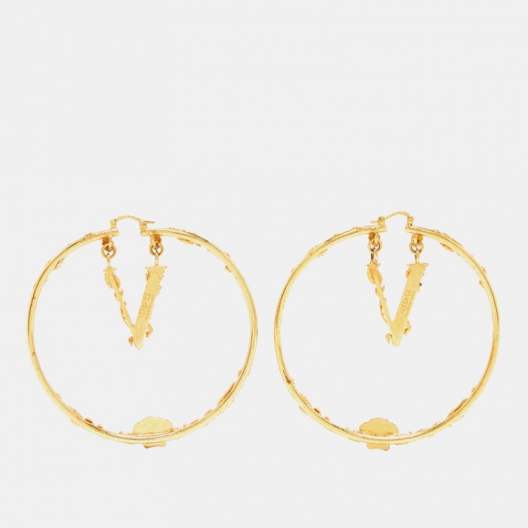 Pre Owned Versace Medusa Gold Tone Hoop Earrings