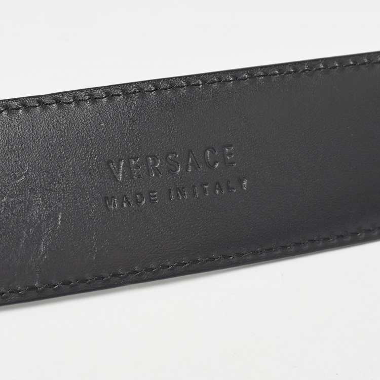 Pre Owned Versace Black Leather Medusa Oval Buckle Belt 110CM