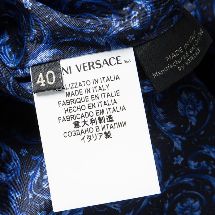 Pre Owned Versace Navy Blue Logo Detail Sleeveless Leather Dress S