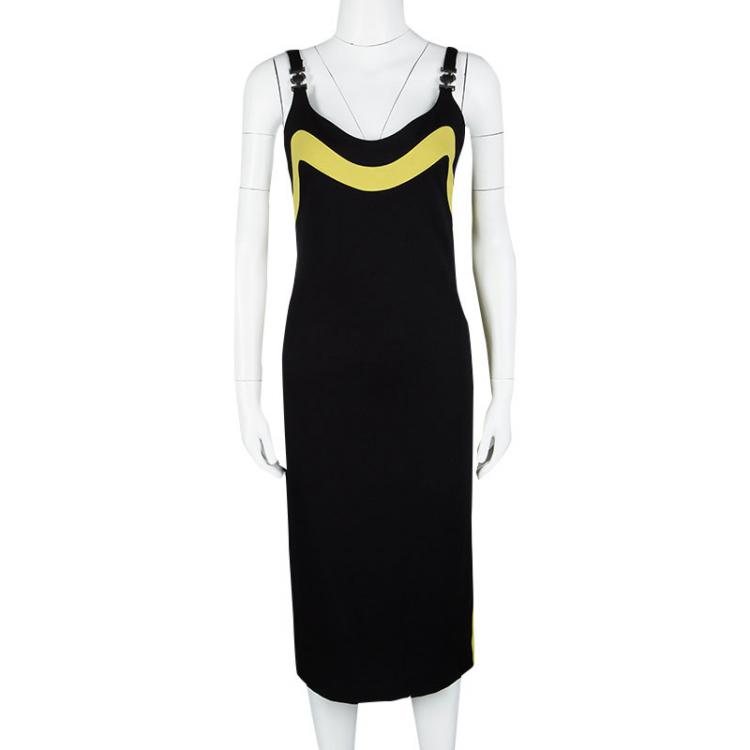 مملوكة مسبقًا Versace Collection Black  Knit Contrast Trim Logo Buckle Detail Sleeveless Dress M