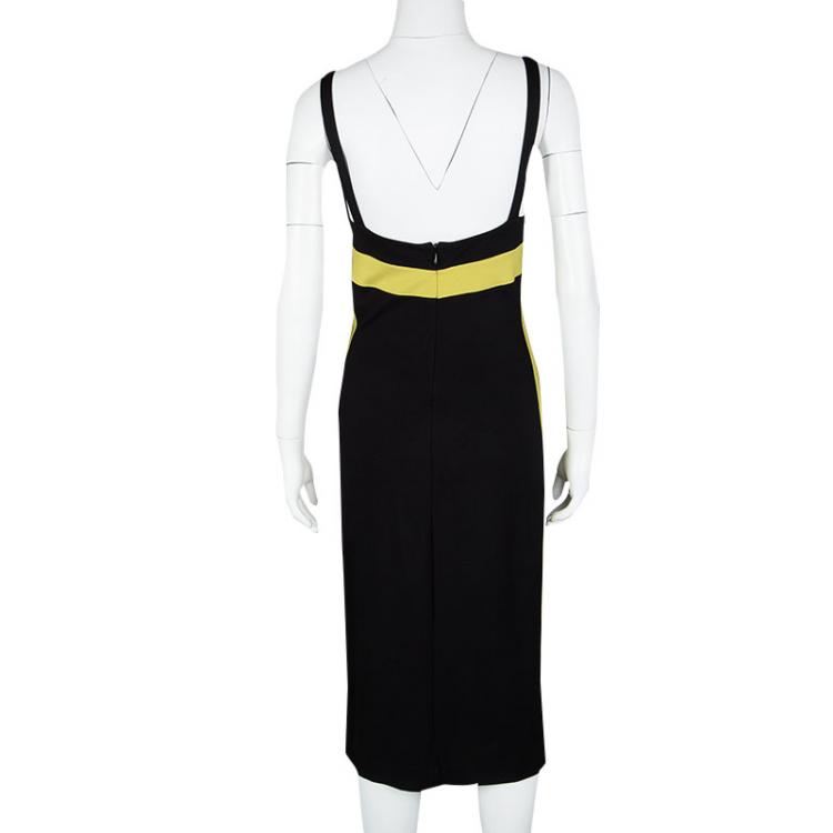 مملوكة مسبقًا Versace Collection Black  Knit Contrast Trim Logo Buckle Detail Sleeveless Dress M