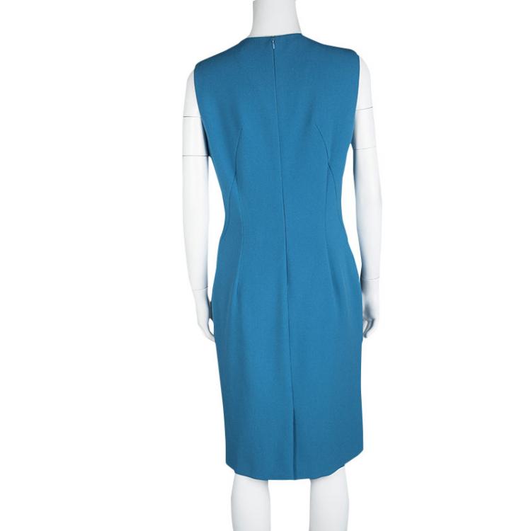 Pre Owned Versace Collection Blue Embossed Sleeveless Sheath Dress M