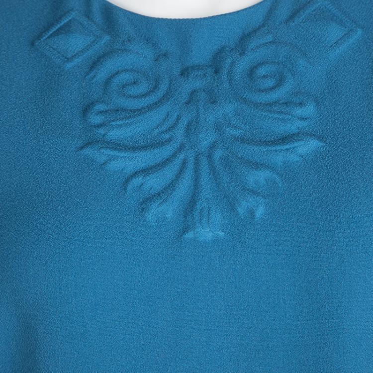 Pre Owned Versace Collection Blue Embossed Sleeveless Sheath Dress M