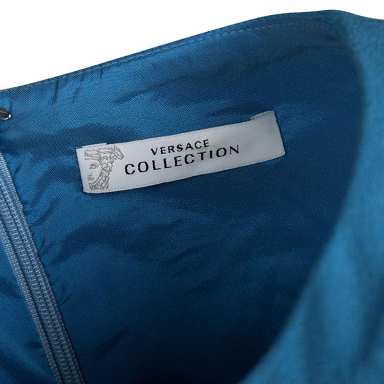 Pre Owned Versace Collection Blue Embossed Sleeveless Sheath Dress M