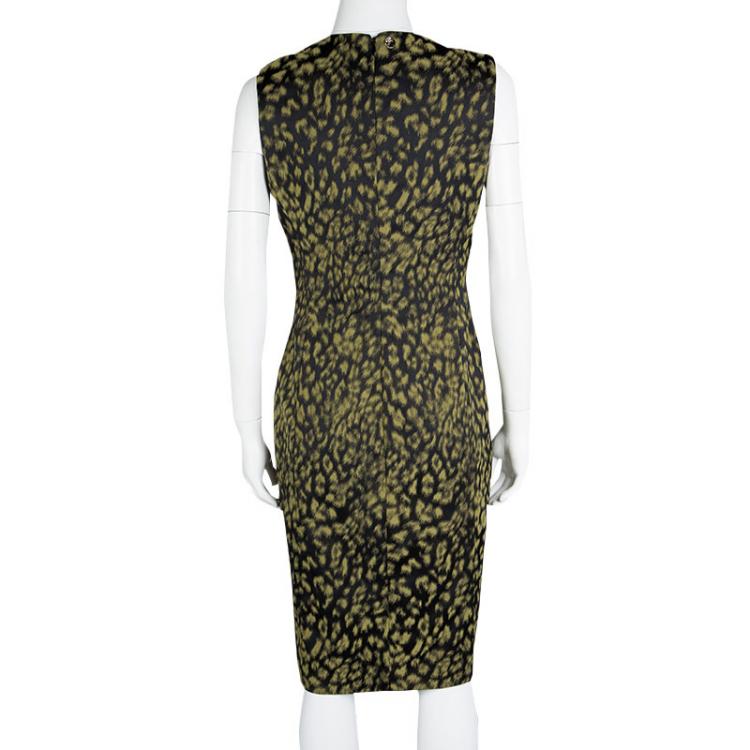 Pre Owned Versace Collection Black Animal Print Belted Sleeveless Dress L
