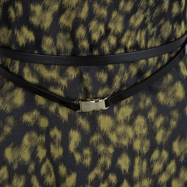 Pre Owned Versace Collection Black Animal Print Belted Sleeveless Dress L