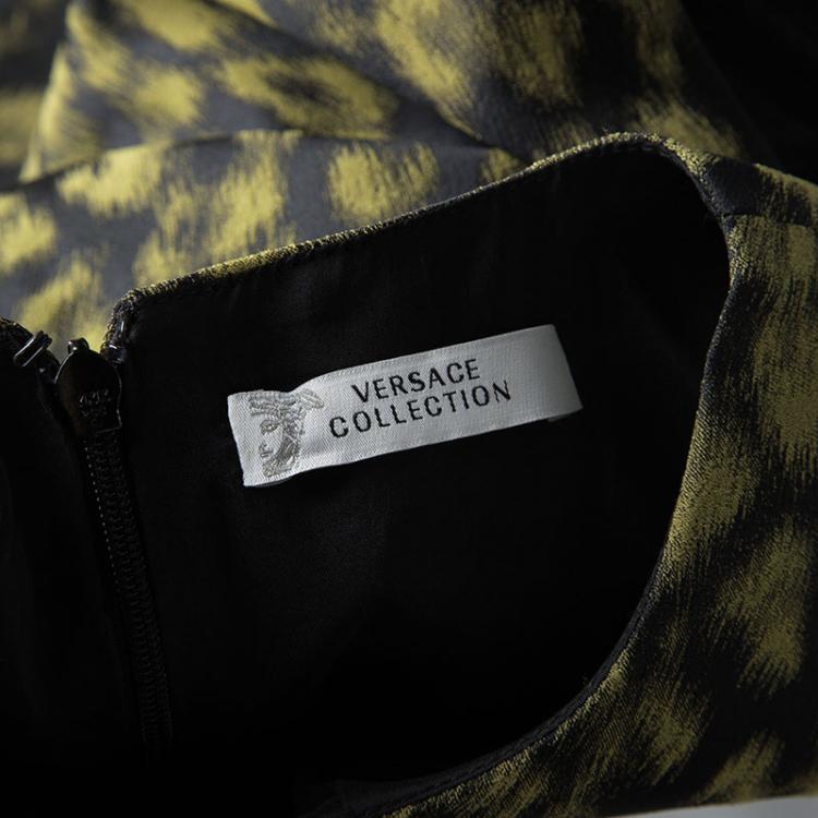 Pre Owned Versace Collection Black Animal Print Belted Sleeveless Dress L