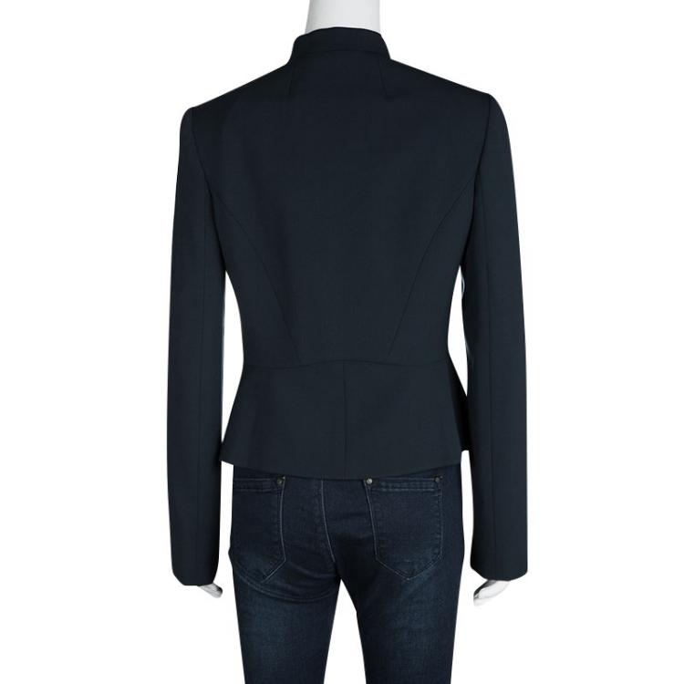 Pre Owned Versace Peacock Blue Mandarin Collar Double Breasted Blazer M