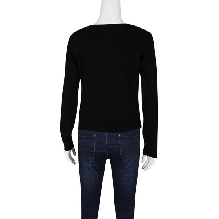 Pre Owned Versace Collection Black Knit Printed Silk Panel Detail Long Sleeve Top M