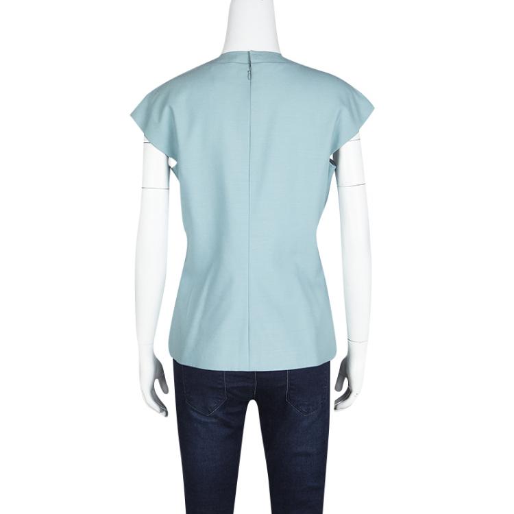 مملوكة مسبقًا Gianni Versace Powder Blue Wool Cap Sleeve Top M