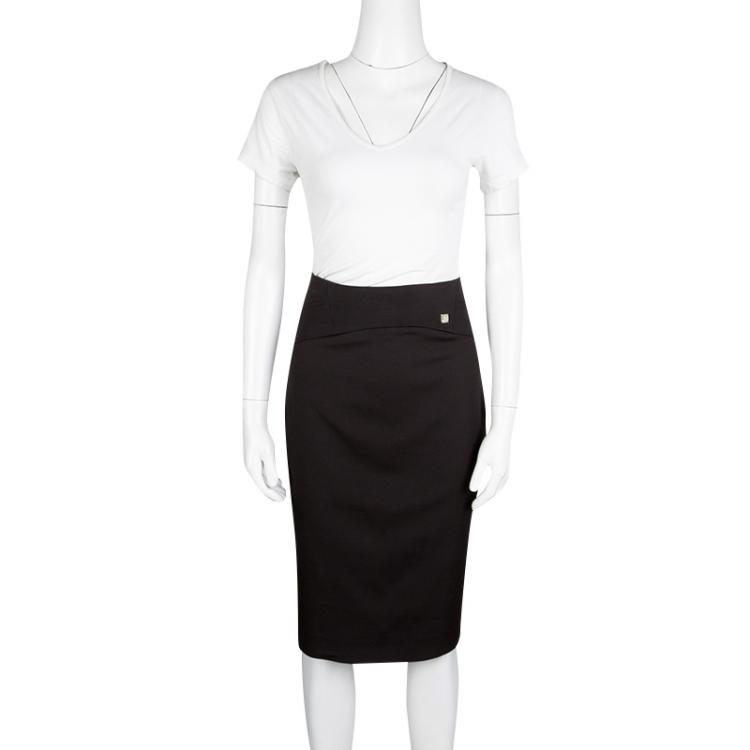 Pre Owned Versace Black Logo Detail High Waist Pencil Skirt S