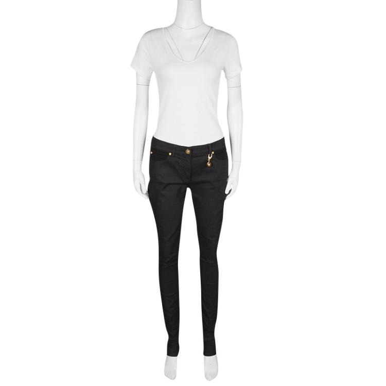 مملوكة مسبقًا Versace Black Denim Knit Paneled Skinny Jeans  M