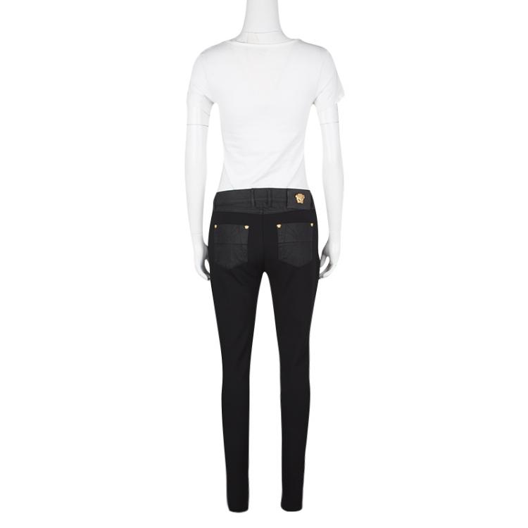 مملوكة مسبقًا Versace Black Denim Knit Paneled Skinny Jeans  M