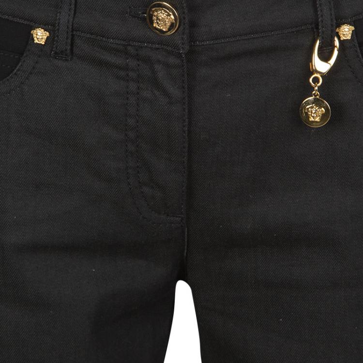 مملوكة مسبقًا Versace Black Denim Knit Paneled Skinny Jeans  M