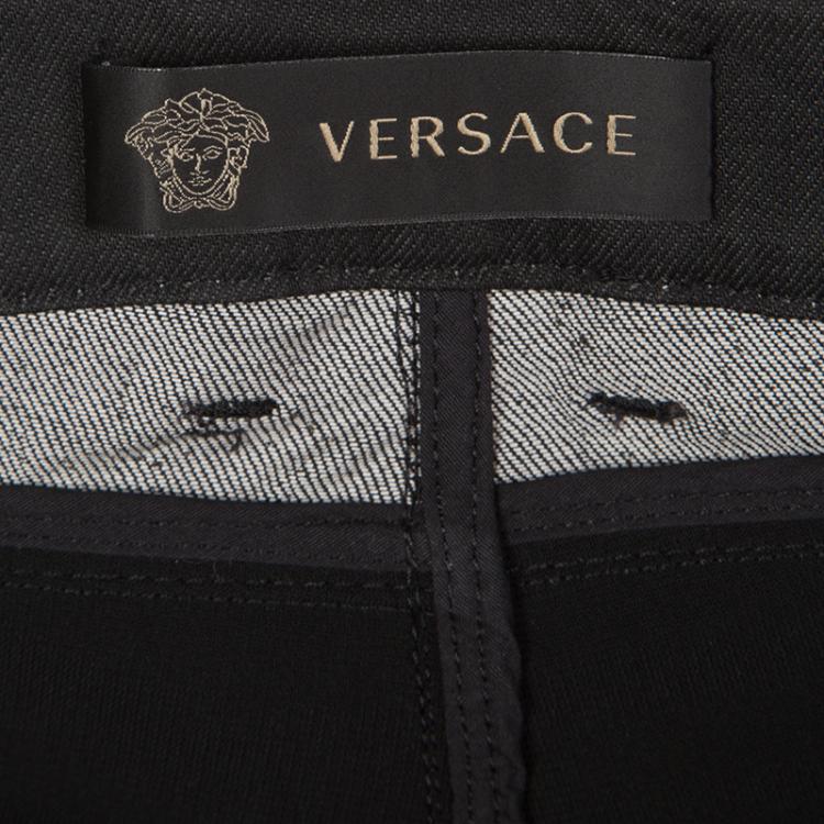 مملوكة مسبقًا Versace Black Denim Knit Paneled Skinny Jeans  M