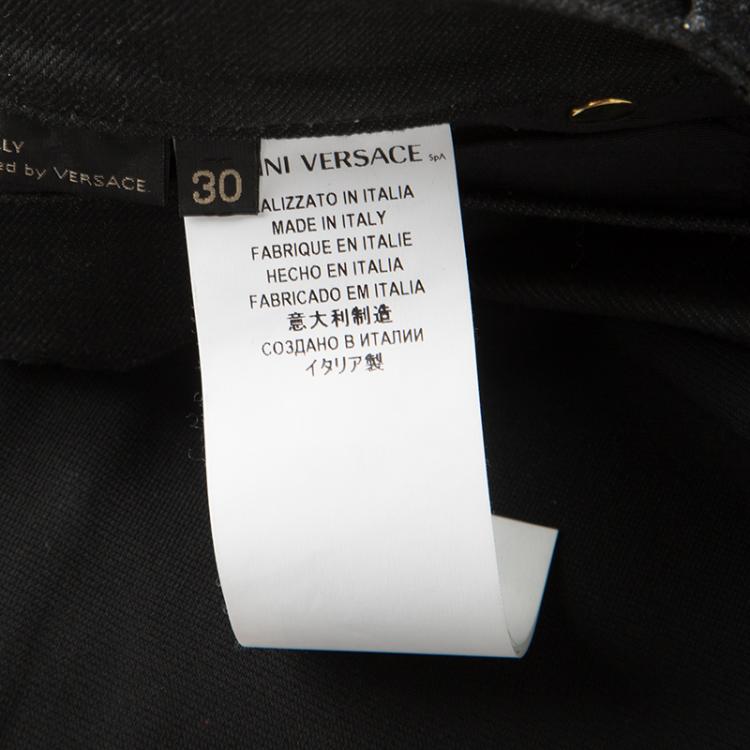 مملوكة مسبقًا Versace Black Denim Knit Paneled Skinny Jeans  M