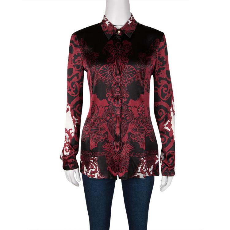 Pre Owned Versace Multicolor Printed Silk Long Sleeve Blouse M