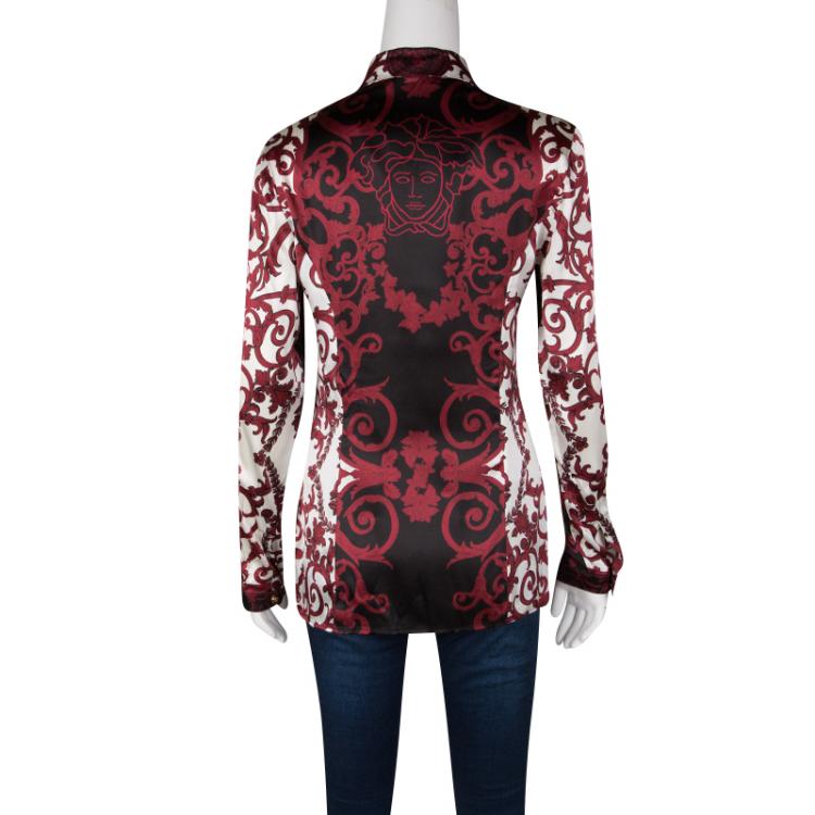 Pre Owned Versace Multicolor Printed Silk Long Sleeve Blouse M