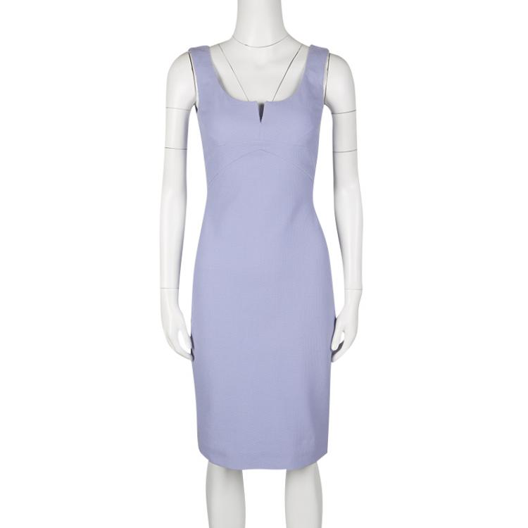 مملوكة مسبقًا Versace Lilac Textured Cotton Fitted Sleeveless Dress S