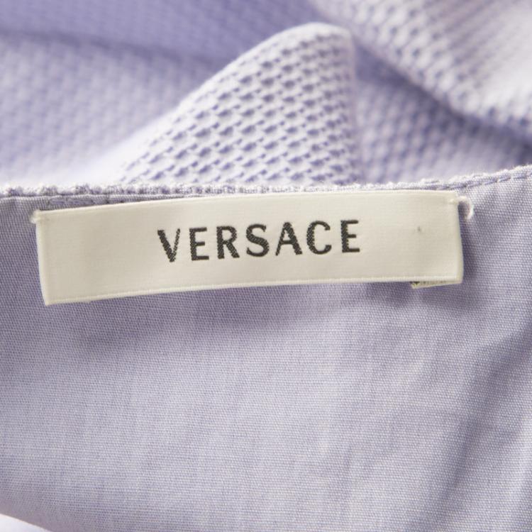 مملوكة مسبقًا Versace Lilac Textured Cotton Fitted Sleeveless Dress S
