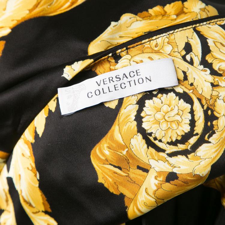 Pre Owned Versace Collection Black and Gold Cat Print Sleeveless Draped Dress M