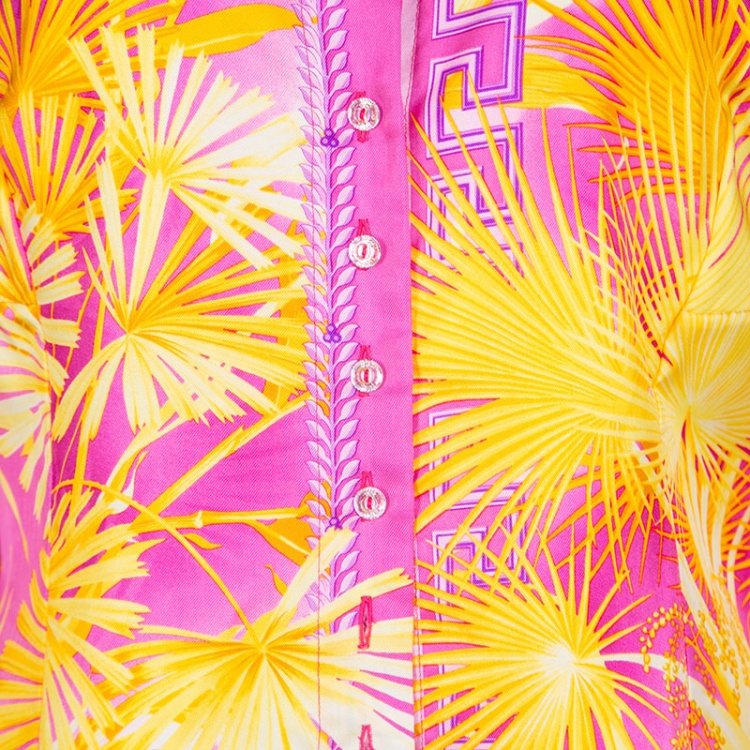 Pre Owned Gianni Versace Couture Pink and Yellow Printed Silk Long Sleeve Shirt M
