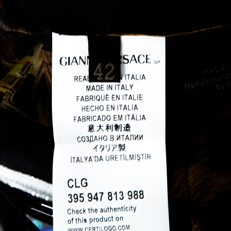 Pre Owned Versace Leopard Printed Silk Embellished Logo Detail Top M