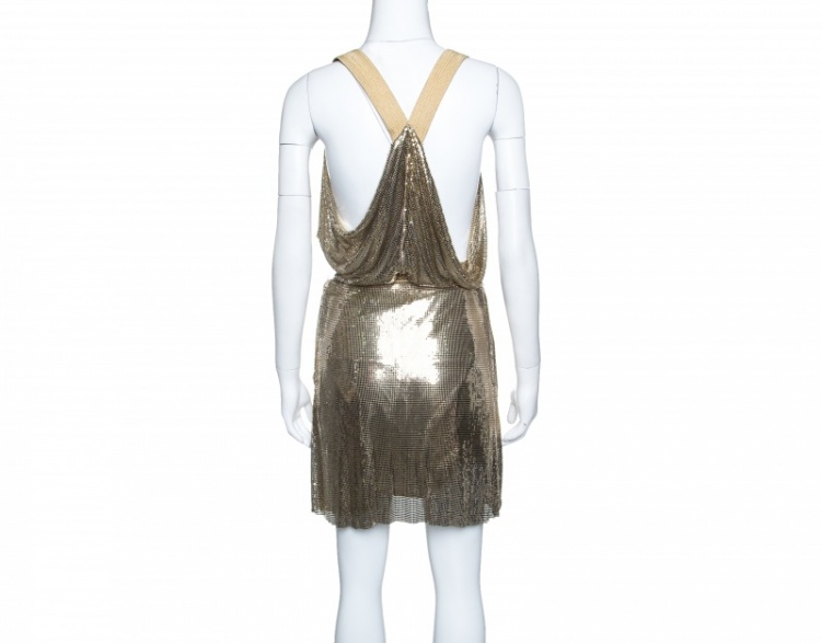 Pre Owned Gianni Versace Couture Vintage Oroton Gold Metal Mesh Bodysuit and Skirt Set M