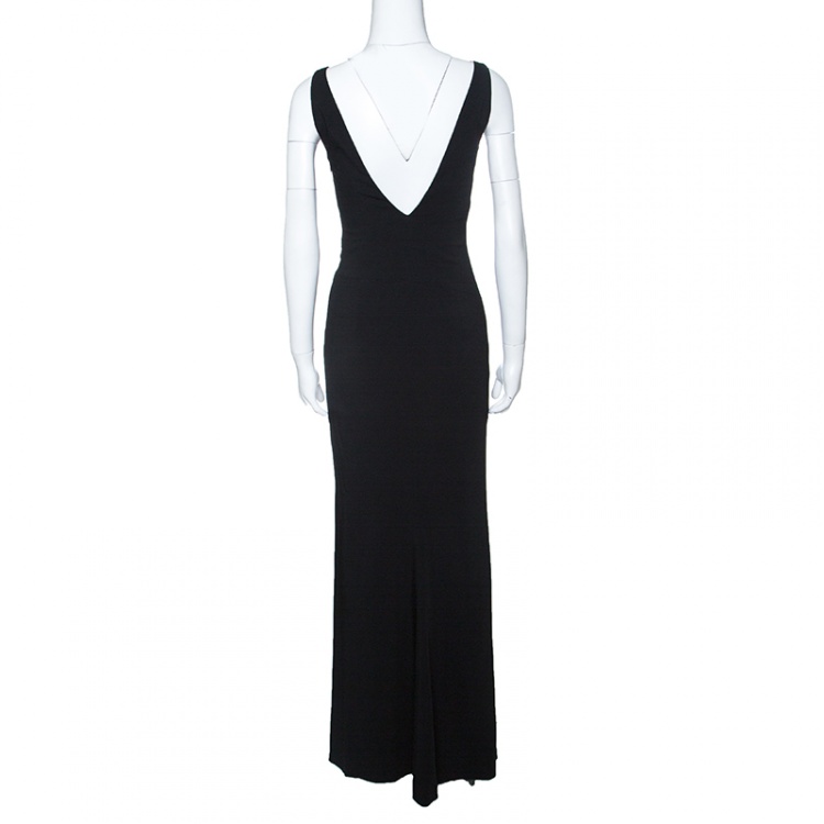 Pre Owned Versace Collection Black Logo Strap Slit Detail Draped Maxi Dress S
