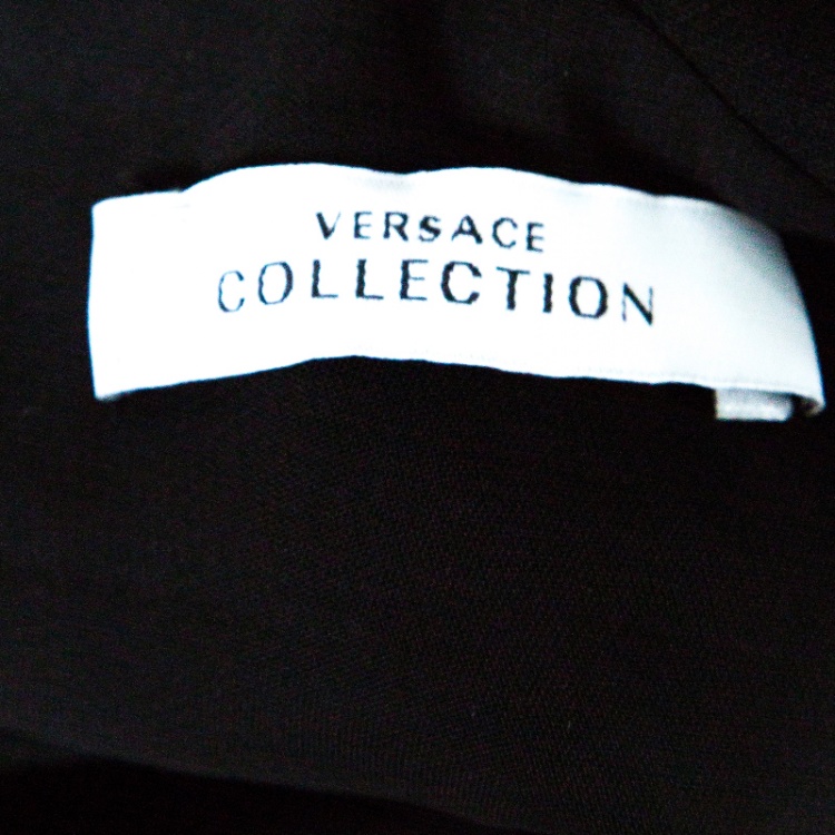 Pre Owned Versace Collection Black Logo Strap Slit Detail Draped Maxi Dress S