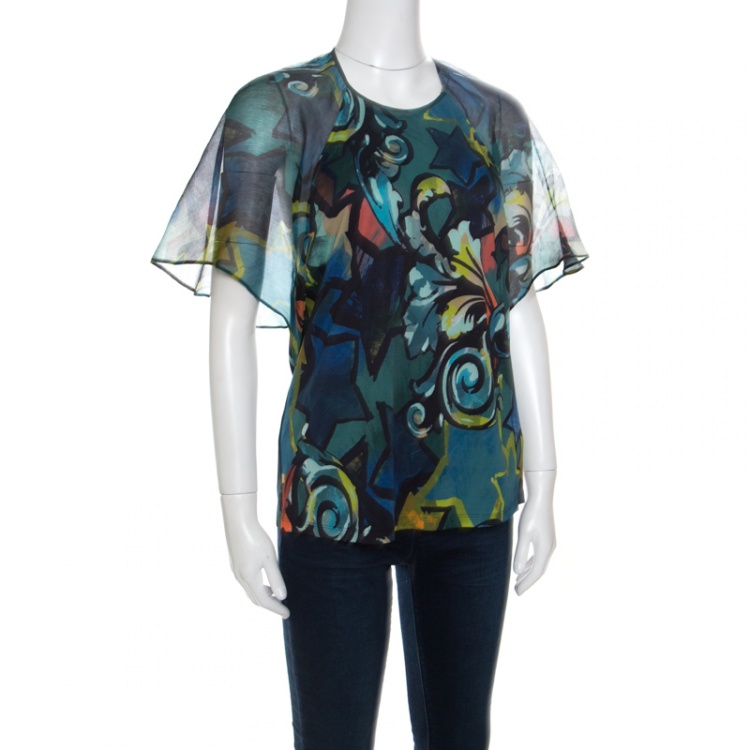 Pre Owned Versace Collection Multicolor Printed Cape Style Halter Top L