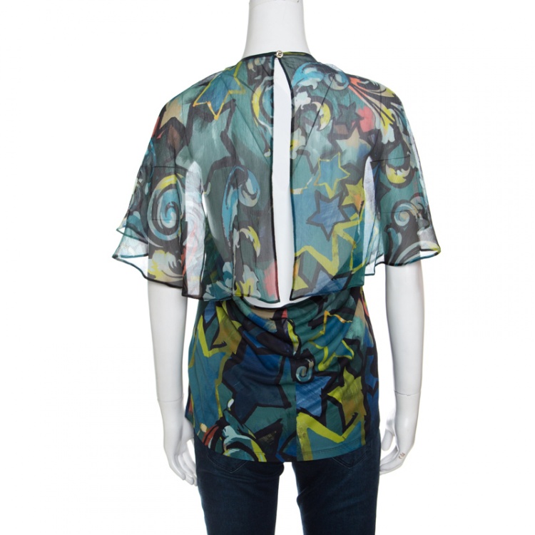 Pre Owned Versace Collection Multicolor Printed Cape Style Halter Top L
