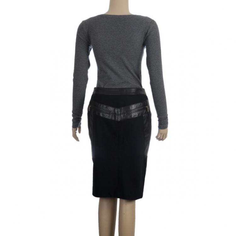 Pre Owned Versace Black Leather Trim Skirt S