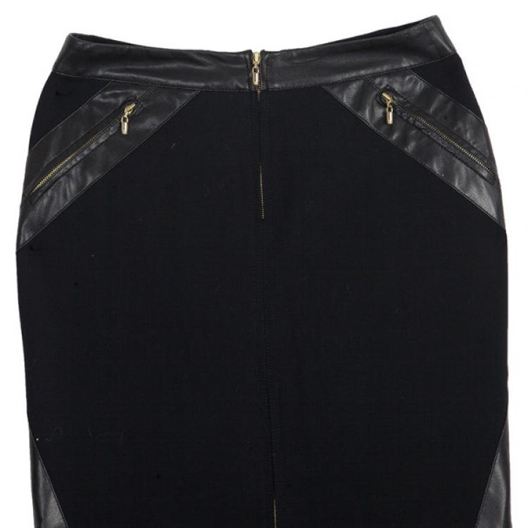 Pre Owned Versace Black Leather Trim Skirt S