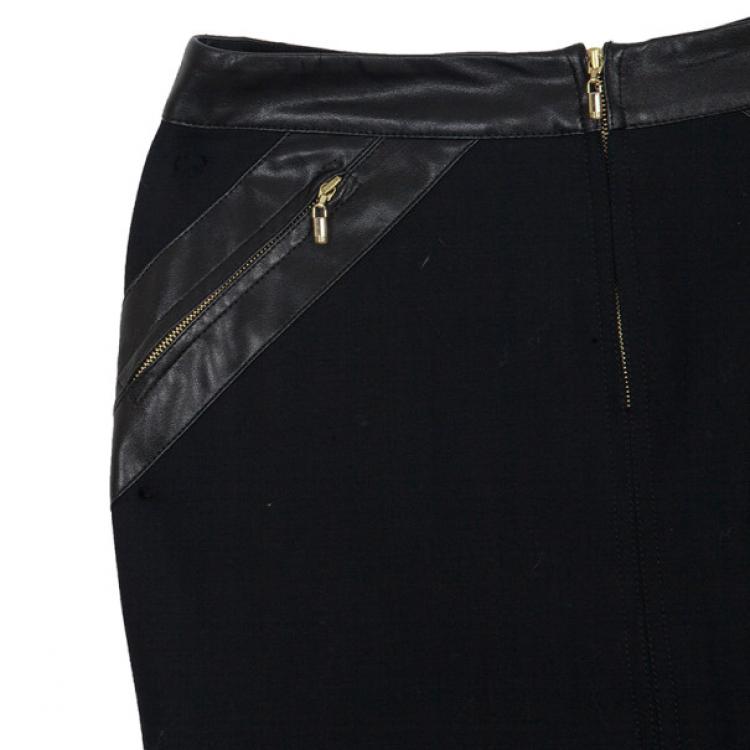Pre Owned Versace Black Leather Trim Skirt S