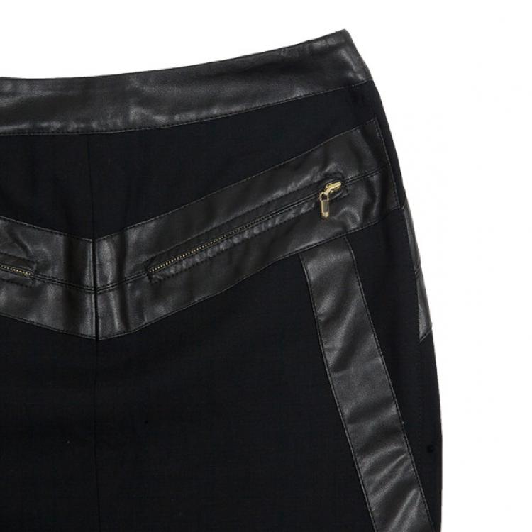 Pre Owned Versace Black Leather Trim Skirt S