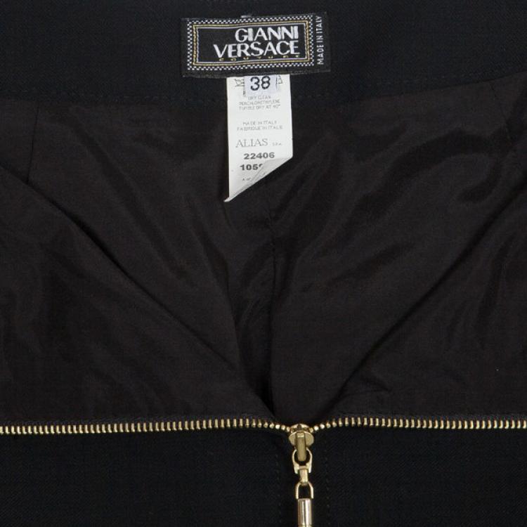 Pre Owned Versace Black Leather Trim Skirt S
