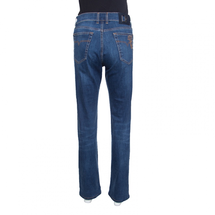 Pre Owned Versace Collection Indigo Faded Effect Denim Trend Fit Jeans L