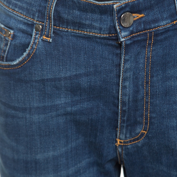 Pre Owned Versace Collection Indigo Faded Effect Denim Trend Fit Jeans L