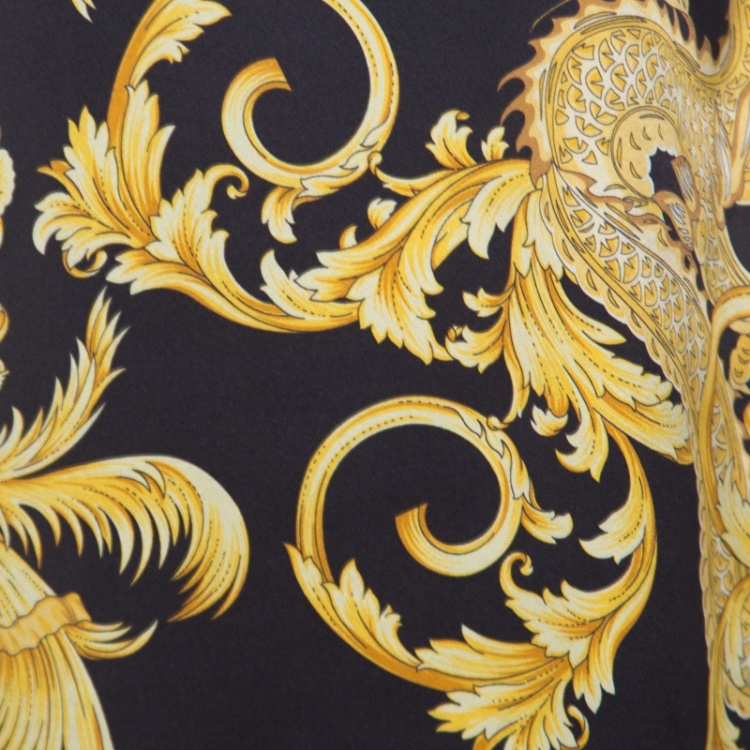 Pre Owned Versace Black Scarf Printed Silk Satin Sleeveless Mini Dress S