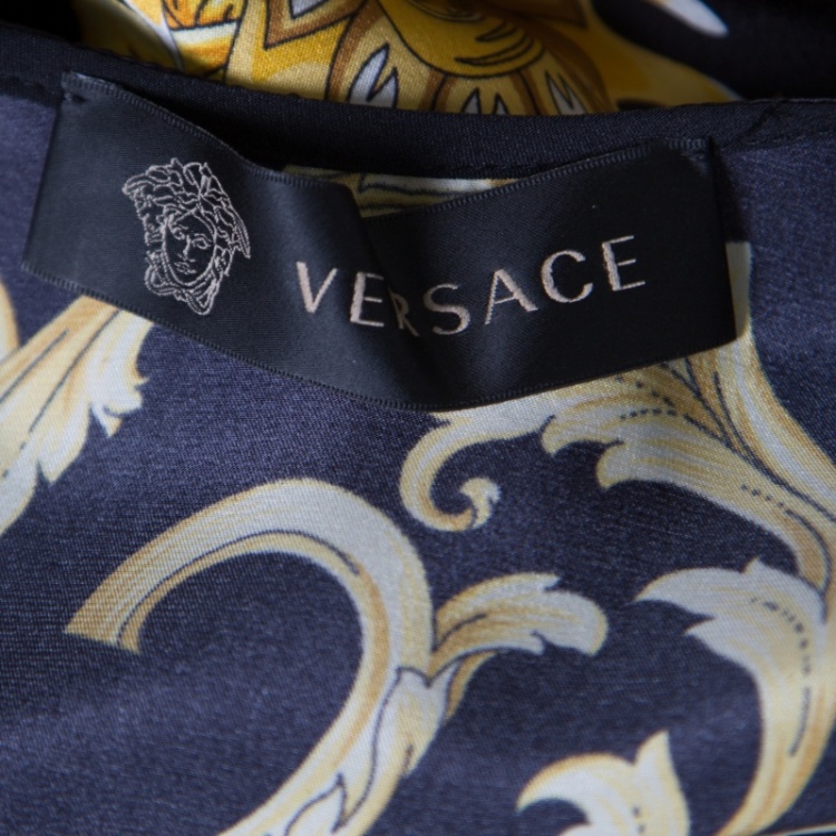 Pre Owned Versace Black Scarf Printed Silk Satin Sleeveless Mini Dress S