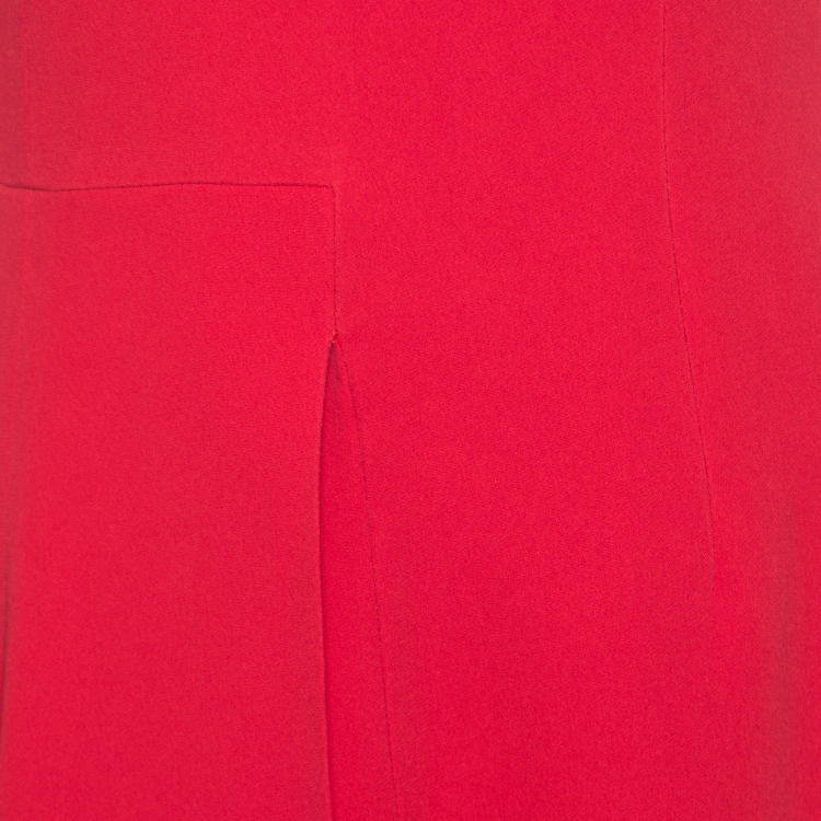 Pre Owned Versace Red Asymmetric Draped Hem Choker Neck Sheath Dress S