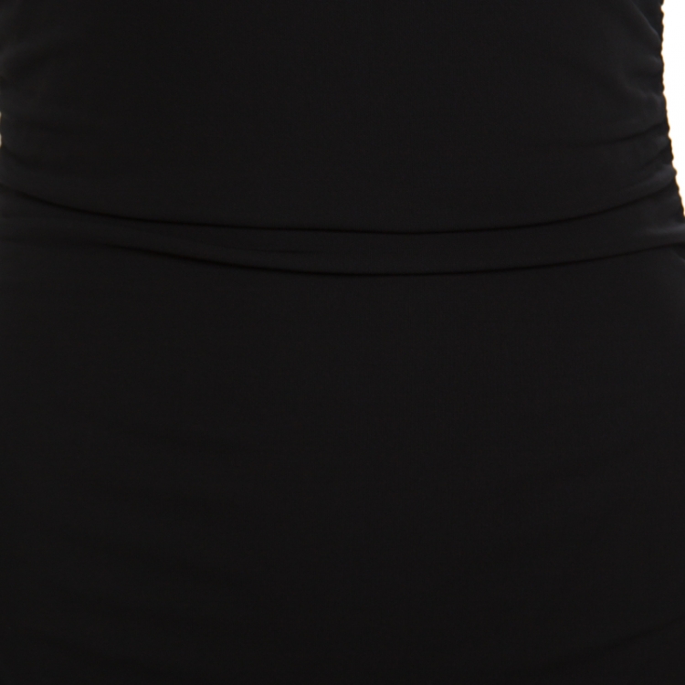 مملوكة مسبقًا Versace Black Ruched Metal Ring Detail Sleeveless Bodycon Dress M