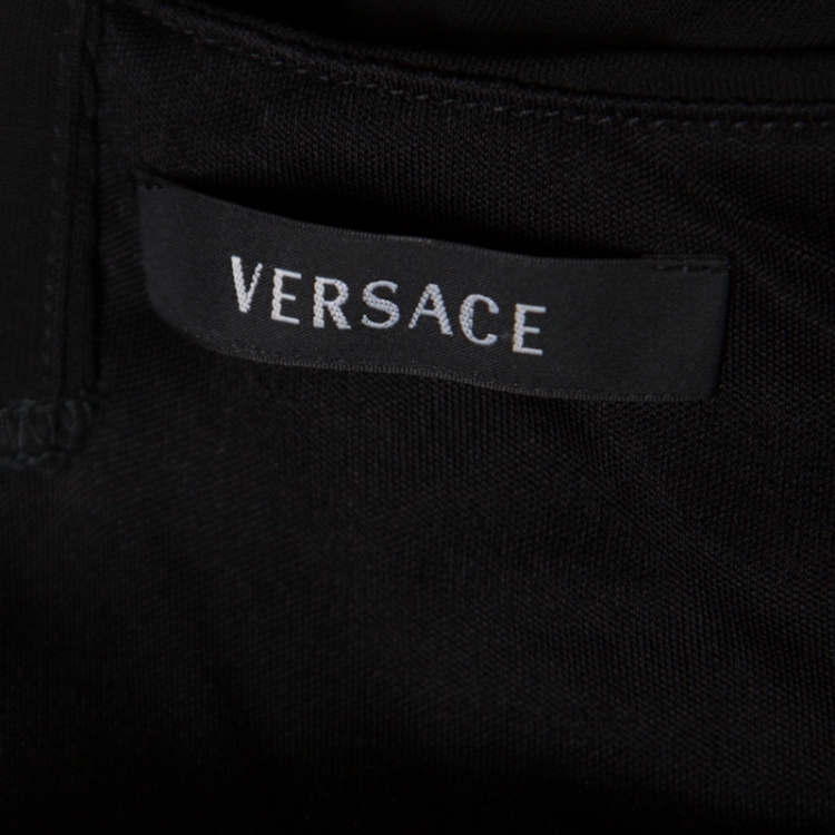 مملوكة مسبقًا Versace Black Ruched Metal Ring Detail Sleeveless Bodycon Dress M