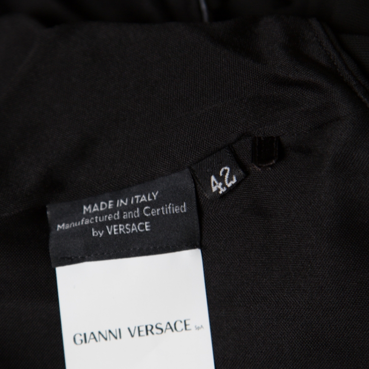 مملوكة مسبقًا Versace Black Ruched Metal Ring Detail Sleeveless Bodycon Dress M