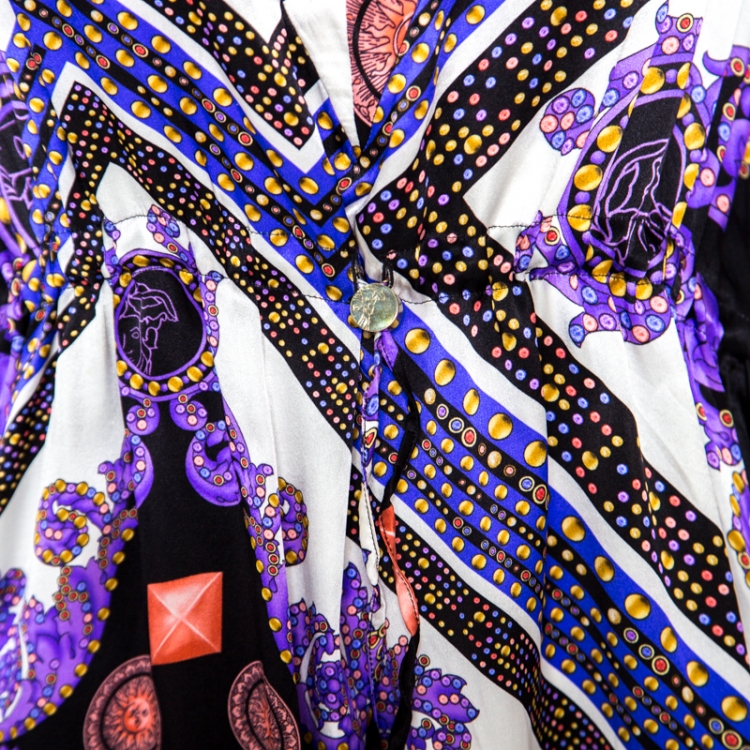 Pre Owned Versace Collection Multicolor Sun and Crystals Motif Printed Silk Kaftan Tunic M