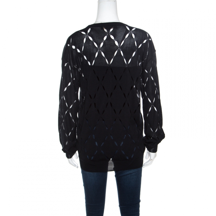 Pre Owned Versace Black Pointelle Knit Button Front Long Sleeve Cardigan XL