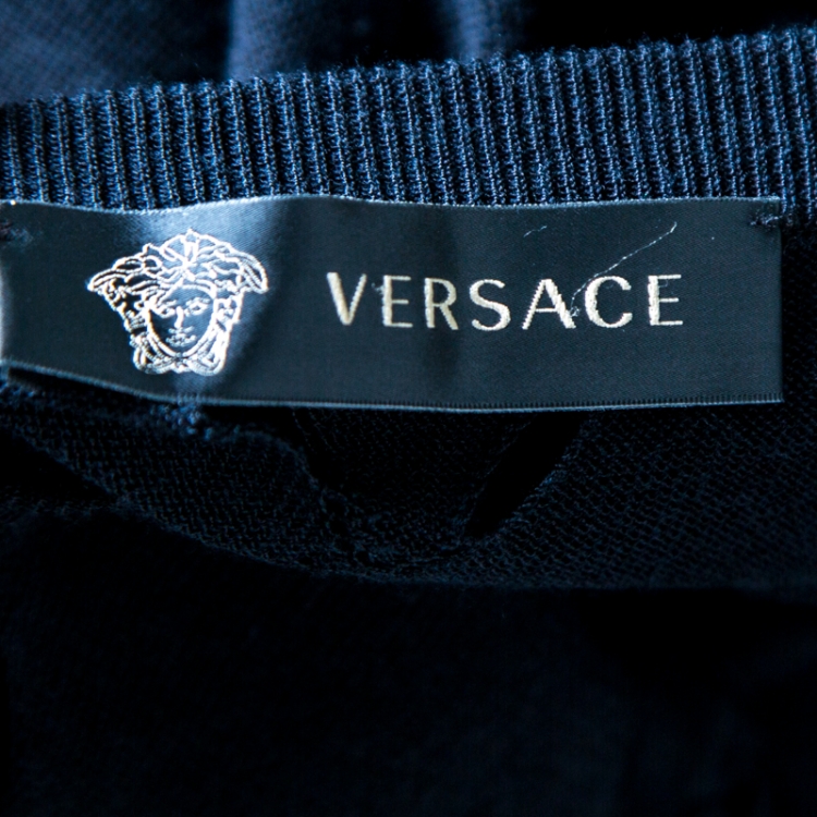 Pre Owned Versace Black Pointelle Knit Button Front Long Sleeve Cardigan XL